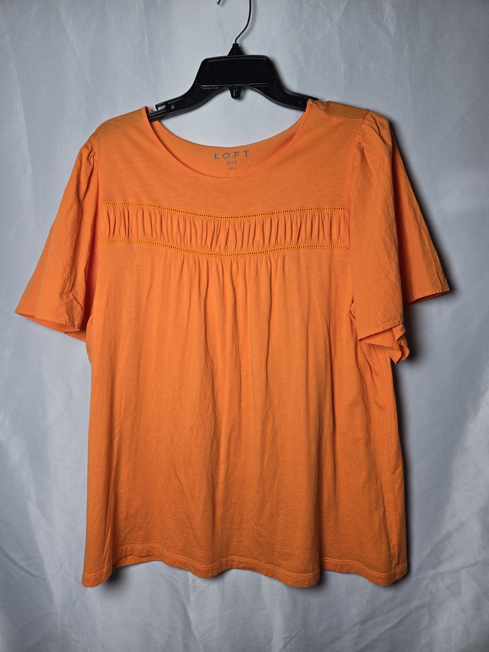 LOFT Orange Short-Sleeve Gathered Yoke Top